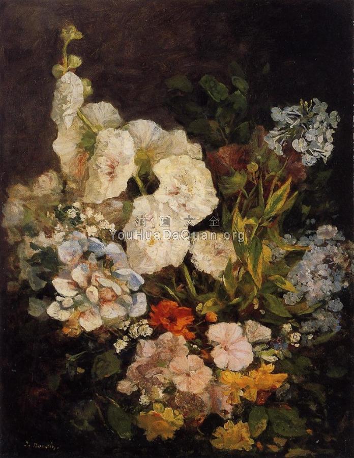 Spray of Flowers, Holyhocks - 尤金·布丹